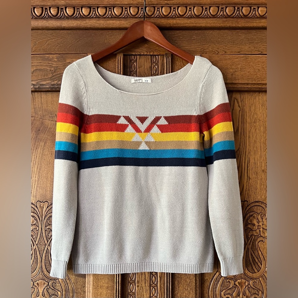 Old Navy Women’s Colorful Southwest Striped Boatneck Sweater Size Sm, Cabincore